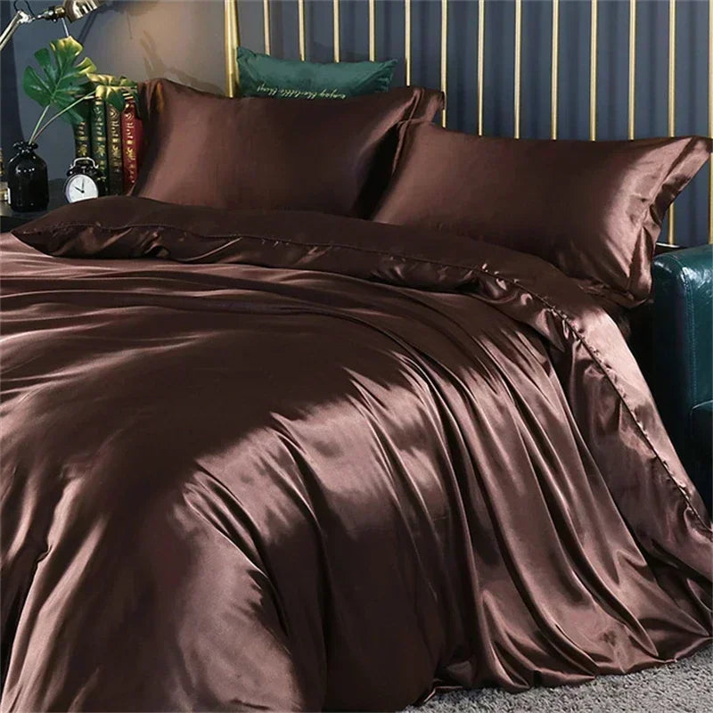 Natural Mulberry Silk Bedding Set | Luxury Satin Duvet Cover & Sheets King Queen