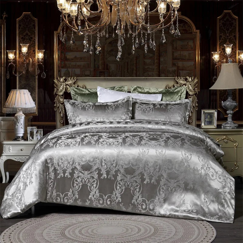 Luxury Satin Jacquard Duvet Cover Set | European Wedding Bedding King Queen Size