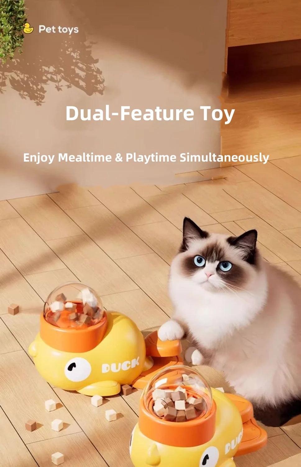 Cat Teaser Stick & Treat Dispenser Toy | Freeze-Dried Duck Launcher for Kittens