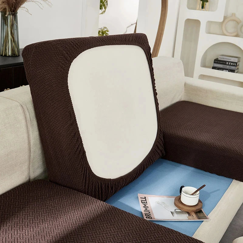 Jacquard Elastic Sofa Slipcover | Twill Pattern Furniture Protector for Living Room