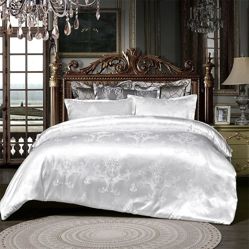 Luxury Satin Jacquard Duvet Cover Set | European Wedding Bedding King Queen Size