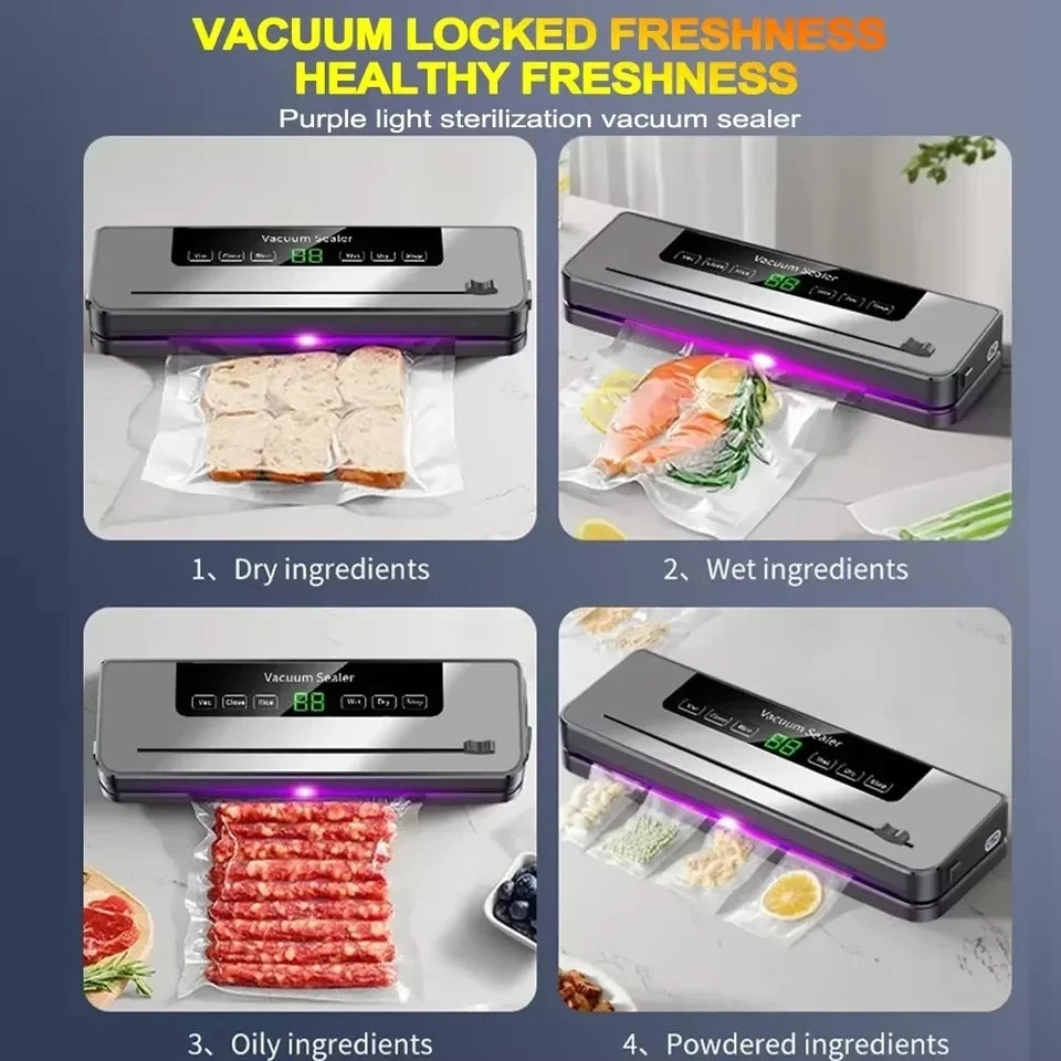 Food Vacuum Sealer Machine with UV & Built-in Cutter | Dry & Wet Kitchen Food Storage