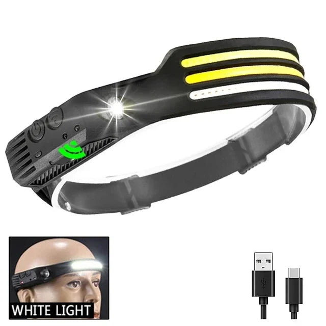 USB Rechargeable LED COB Headlamp | 5-Mode Waterproof Sensor Head Flashlight