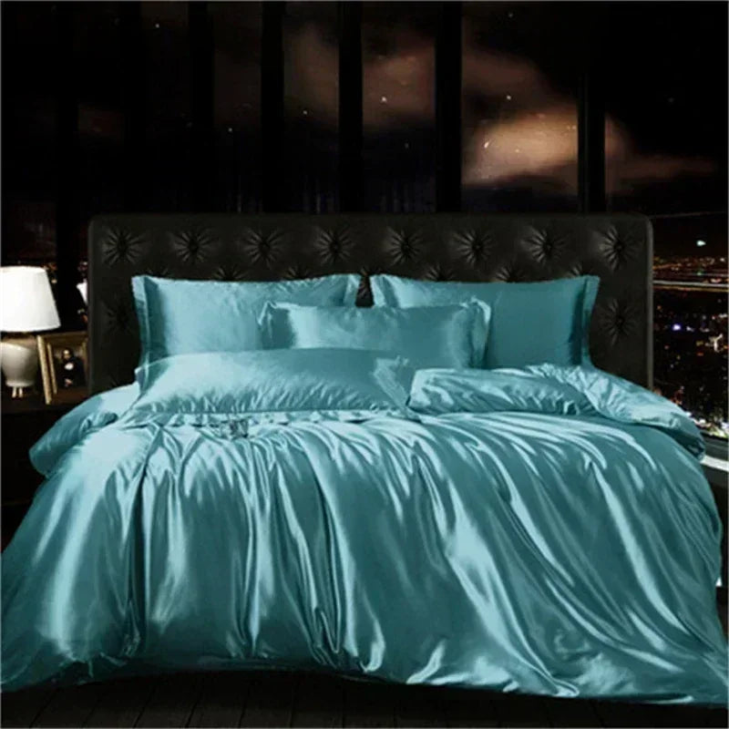 Natural Mulberry Silk Bedding Set | Luxury Satin Duvet Cover & Sheets King Queen