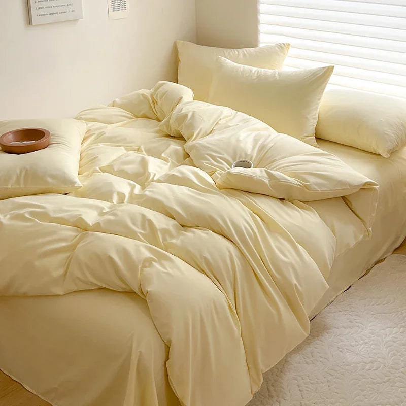 Solid Cotton Bed Linen Bedding Set | Duvet Cover, Sheet & Pillowcase King Queen Twin