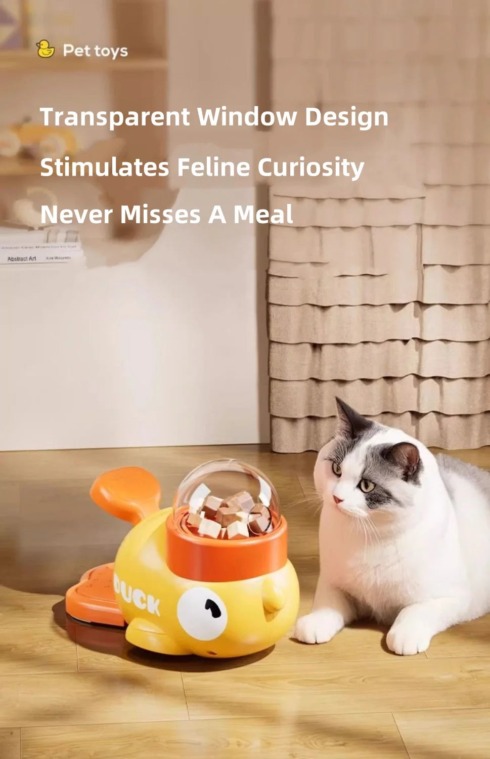 Cat Teaser Stick & Treat Dispenser Toy | Freeze-Dried Duck Launcher for Kittens
