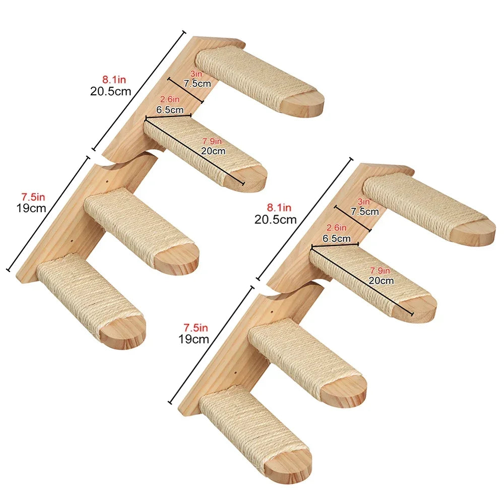Wall Mounted Wooden Cat Climbing Shelf & Bridge | Safety Net Steps for Cats & Kittens