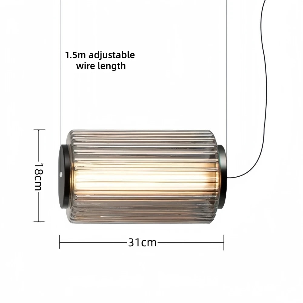 Nordic LED Pendant Light Smoke Gray Glass | Long Stripe Hanging Lamp for Dining Room
