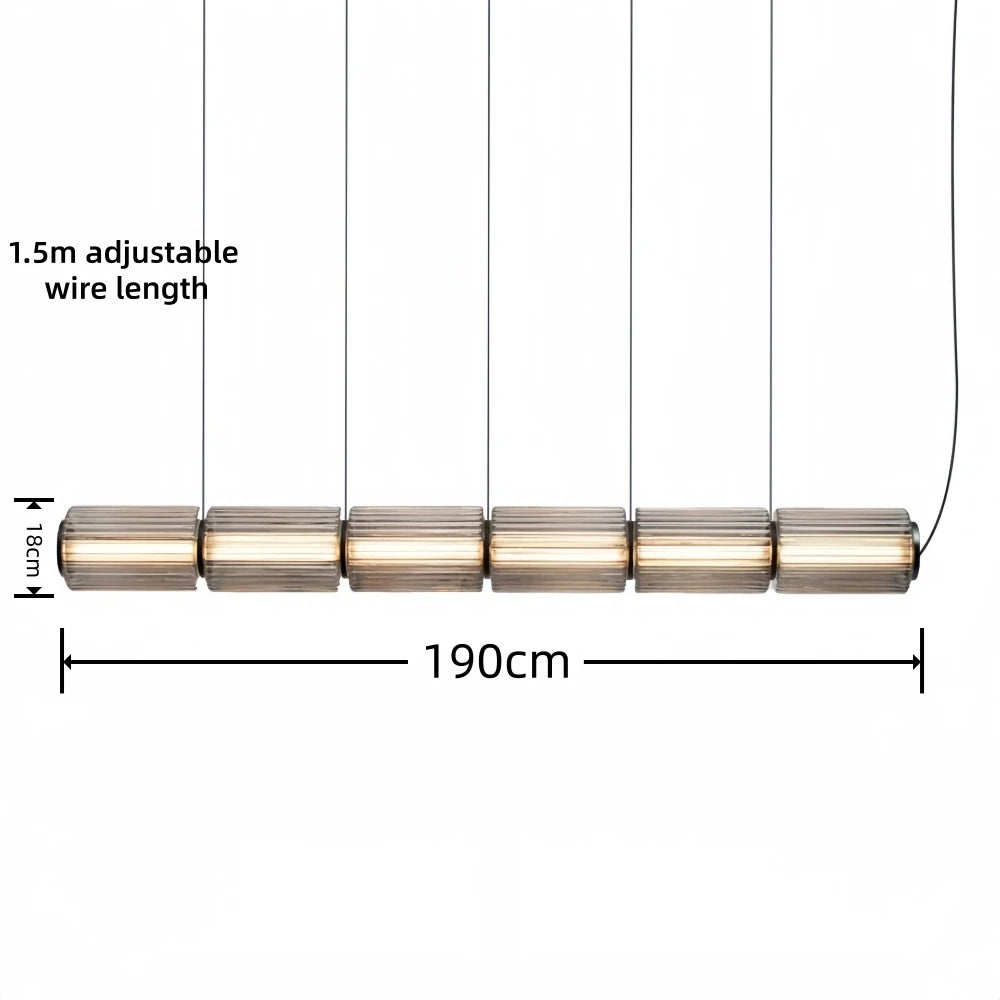 Nordic LED Pendant Light Smoke Gray Glass | Long Stripe Hanging Lamp for Dining Room