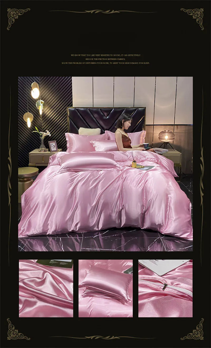 Natural Mulberry Silk Bedding Set | Luxury Satin Duvet Cover & Sheets King Queen