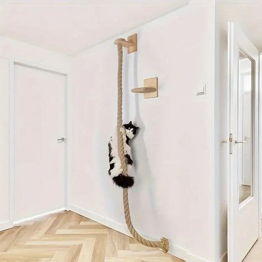 Wall Mounted Wooden Cat Tree Climbing Shelf | Sisal Rope Claw Grinding Indoor Furniture
