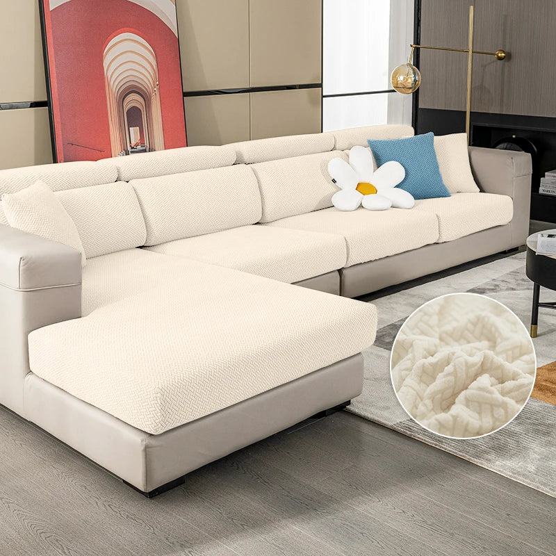 Jacquard Elastic Sofa Slipcover | Twill Pattern Furniture Protector for Living Room