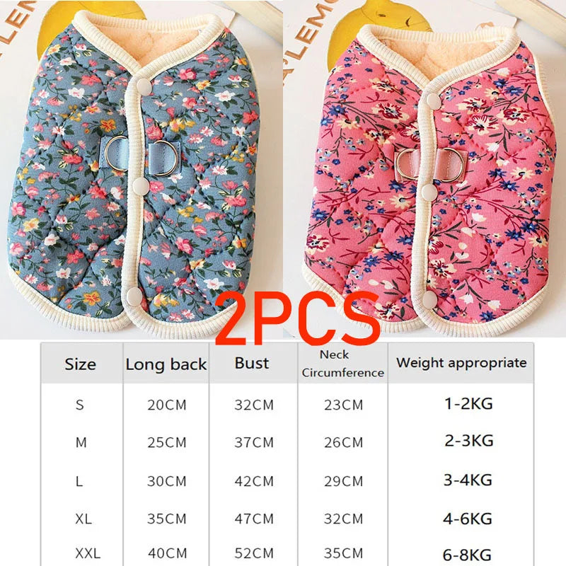 Floral Fleece Dog Vest Jacket | Luxury Winter Coat for Small Dogs
