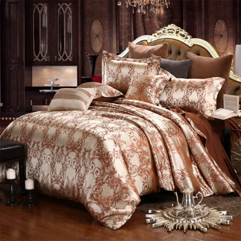 Luxury Satin Jacquard Duvet Cover Set | European Wedding Bedding King Queen Size