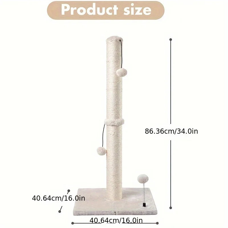 34-Inch Sisal Cat Scratching Post | Indoor Tree with Hanging Ball for Adult Cats