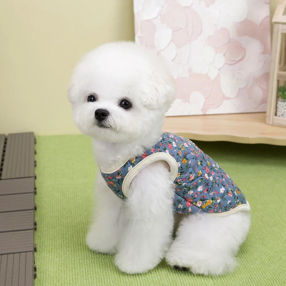 Floral Fleece Dog Vest Jacket | Luxury Winter Coat for Small Dogs