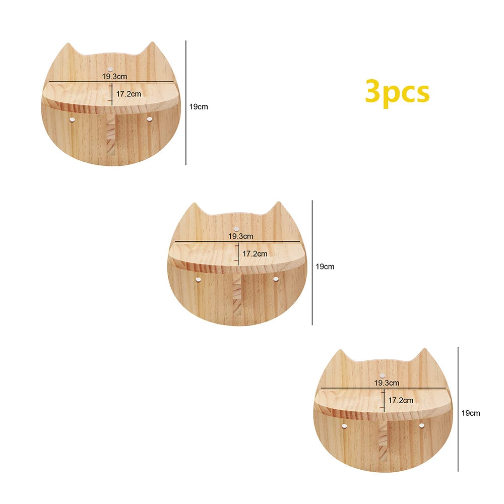 Wall Mounted Wooden Cat Climbing Shelf & Bridge | Safety Net Steps for Cats & Kittens