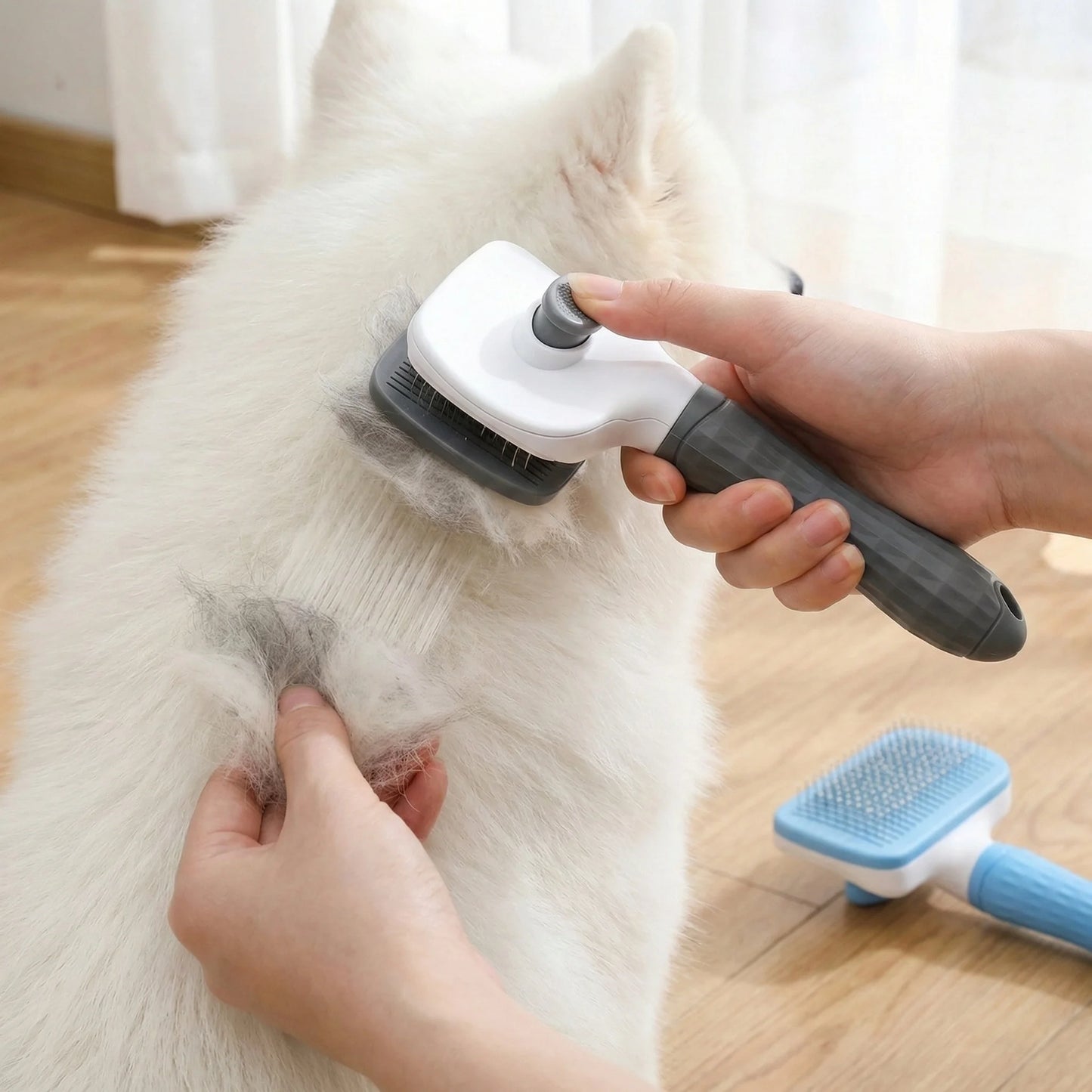 Self-Cleaning Dog Grooming Slicker Brush | Ergonomic Round-Tip Needle Comb