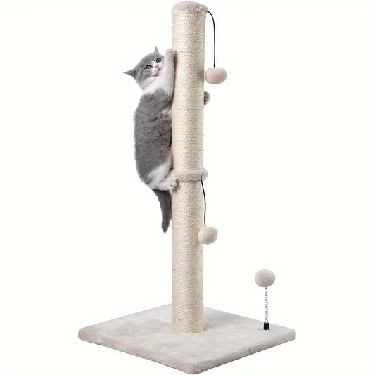 34-Inch Sisal Cat Scratching Post | Indoor Tree with Hanging Ball for Adult Cats
