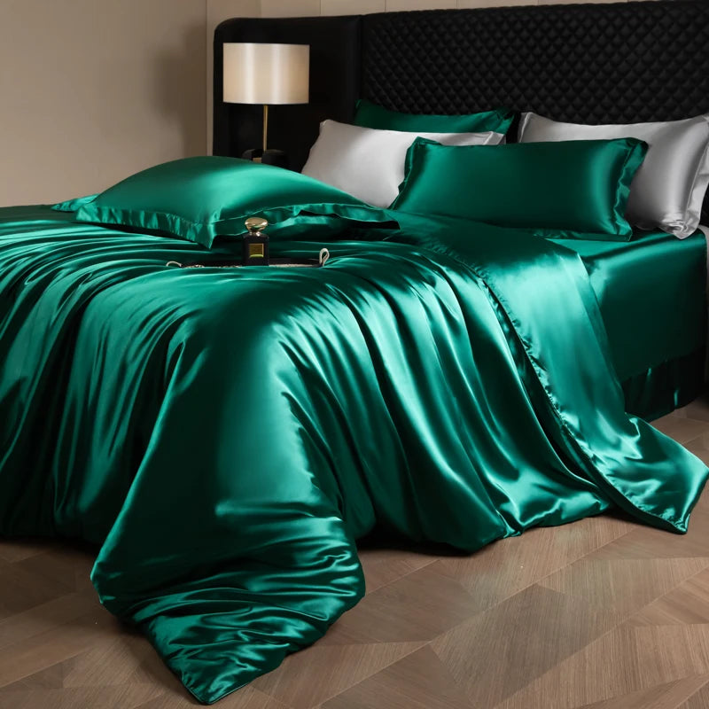 Silk Rayon Luxury Bedding Set | Duvet Cover, Fitted Sheet & Pillowcases King Queen Twin