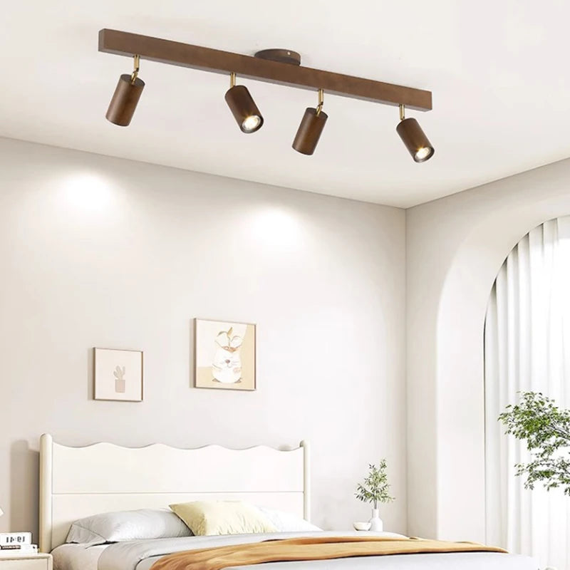 Japanese Wood Chandelier Spotlight | Adjustable Indoor Hallway & Living Room Light