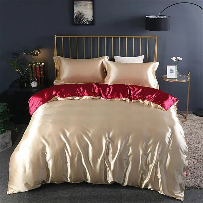 Natural Mulberry Silk Bedding Set | Luxury Satin Duvet Cover & Sheets King Queen