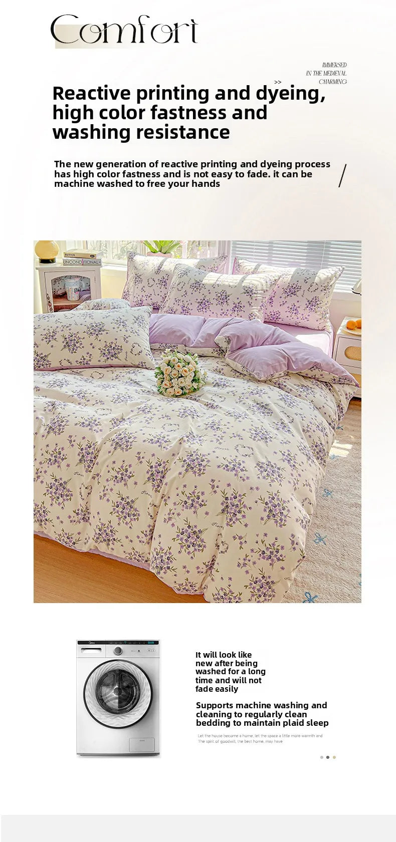 Washed Cotton Korean Floral Duvet Cover | Skin-Friendly Double Yarn Quilt Bedding