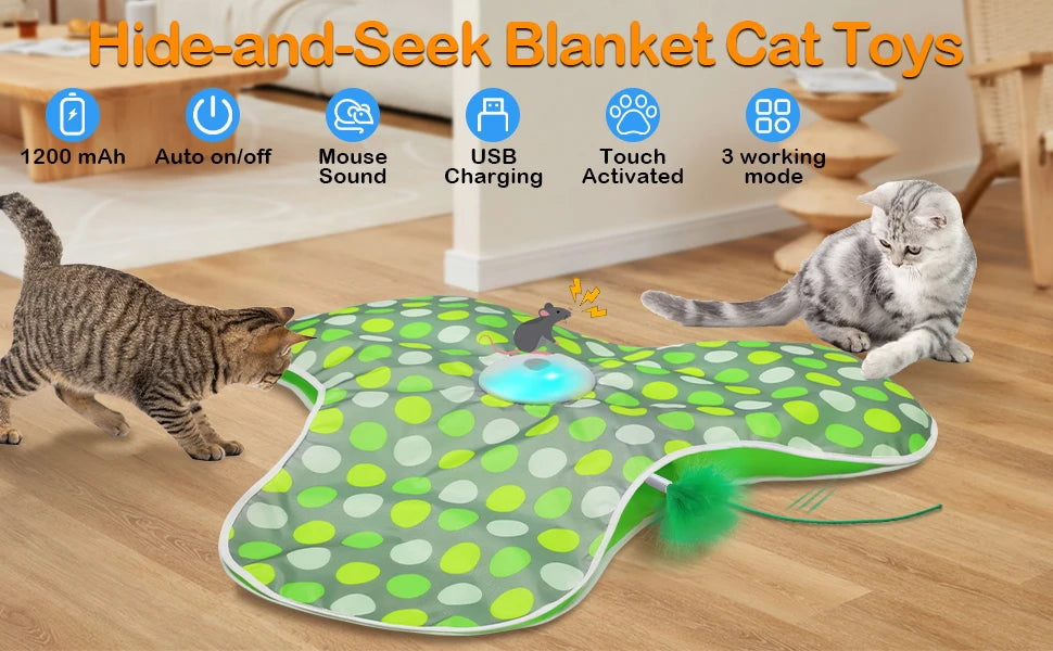 Smart Hide & Seek Cat Toy | Motion Activated Mouse & Feather Kitten Teaser