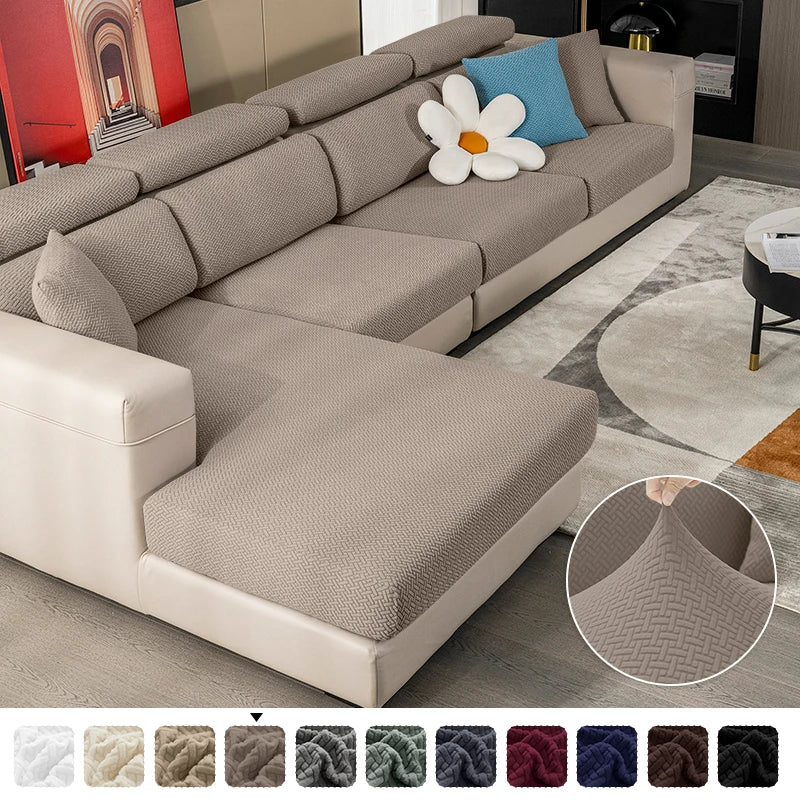 Jacquard Elastic Sofa Slipcover | Twill Pattern Furniture Protector for Living Room