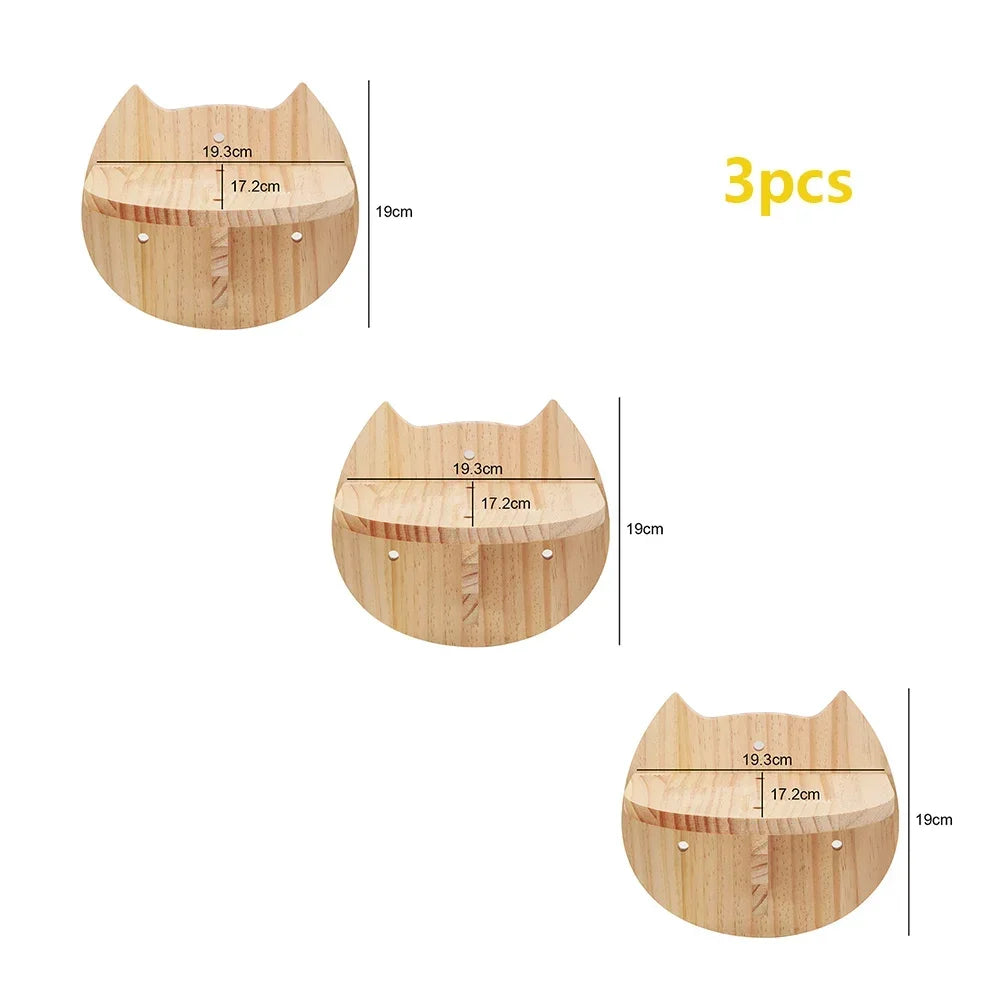 Wall Mounted Wooden Cat Climbing Shelf & Bridge | Safety Net Steps for Cats & Kittens