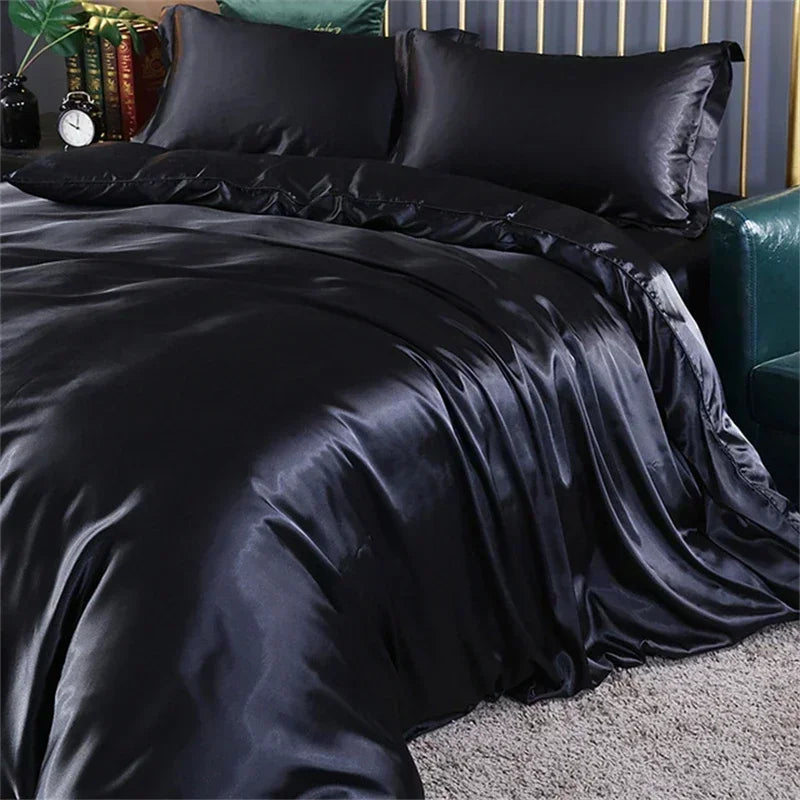 Natural Mulberry Silk Bedding Set | Luxury Satin Duvet Cover & Sheets King Queen