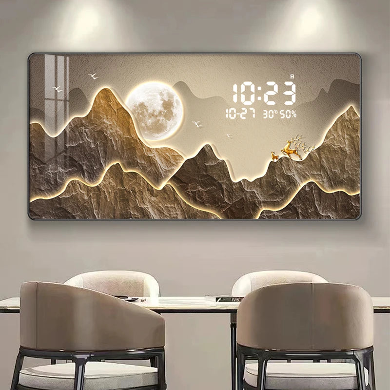 Modern Luxury Digital Wall Clock | Silent Perpetual Calendar for Living & Dining Room