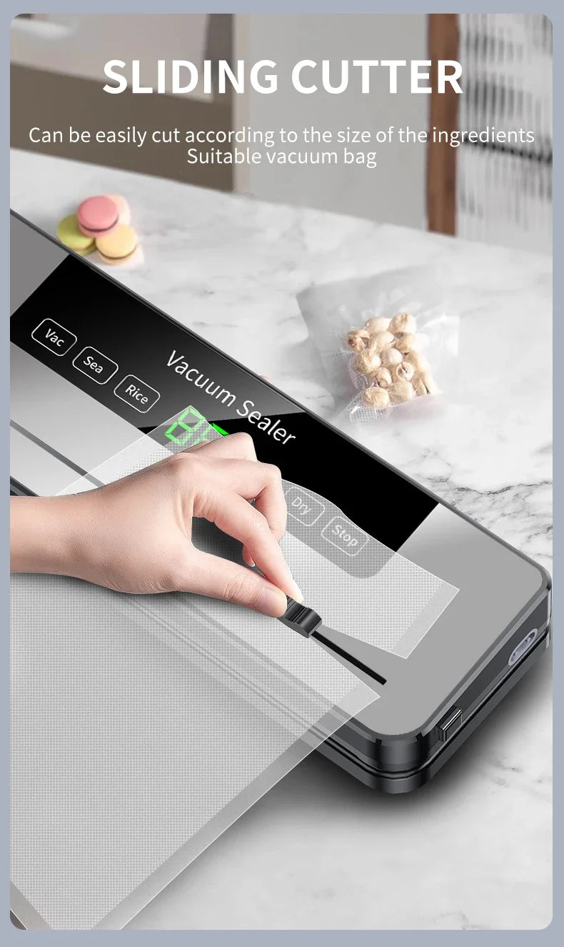 Food Vacuum Sealer Machine with UV & Built-in Cutter | Dry & Wet Kitchen Food Storage