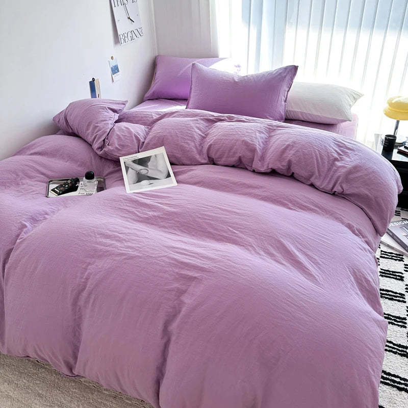 Solid Cotton Bed Linen Bedding Set | Duvet Cover, Sheet & Pillowcase King Queen Twin