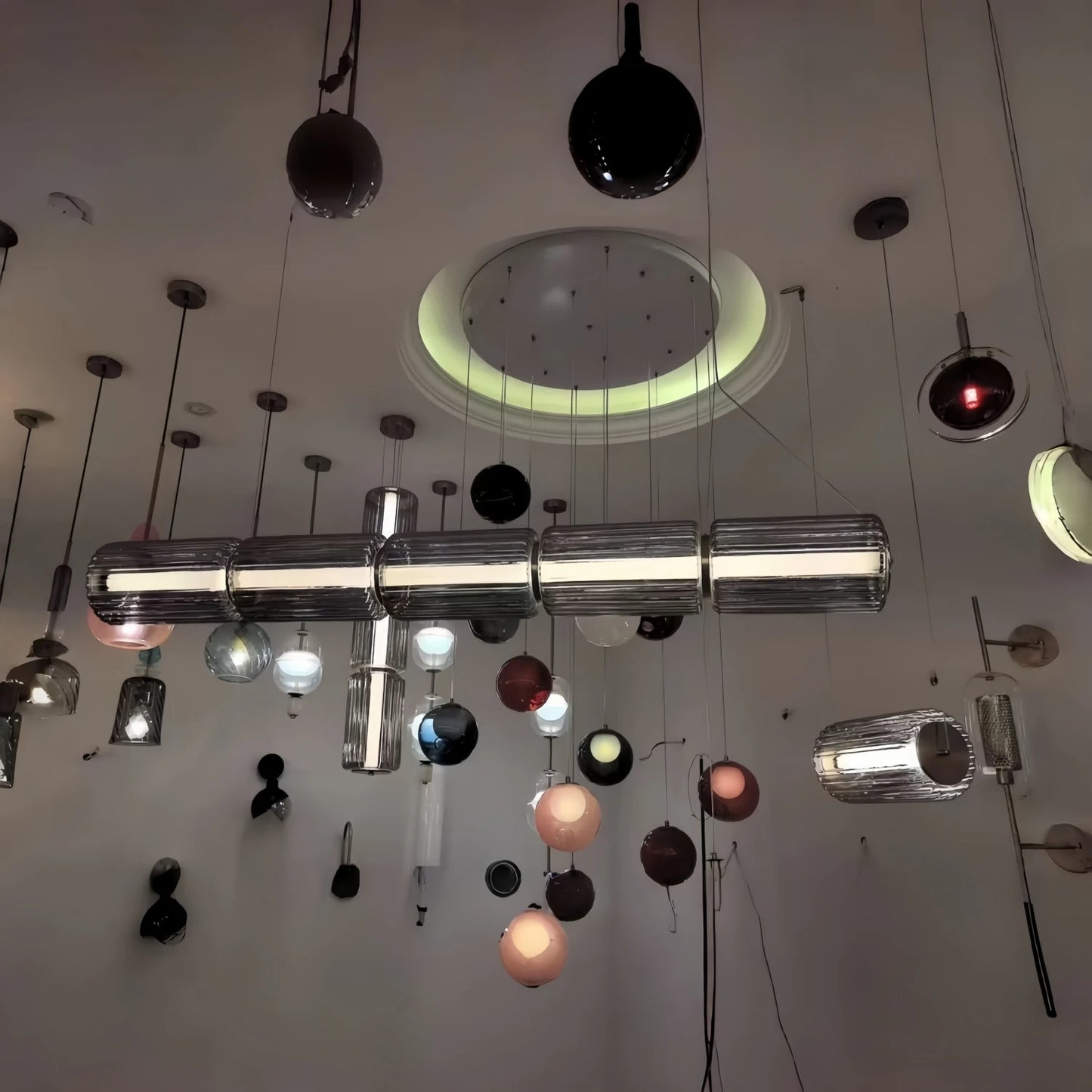 Nordic LED Pendant Light Smoke Gray Glass | Long Stripe Hanging Lamp for Dining Room
