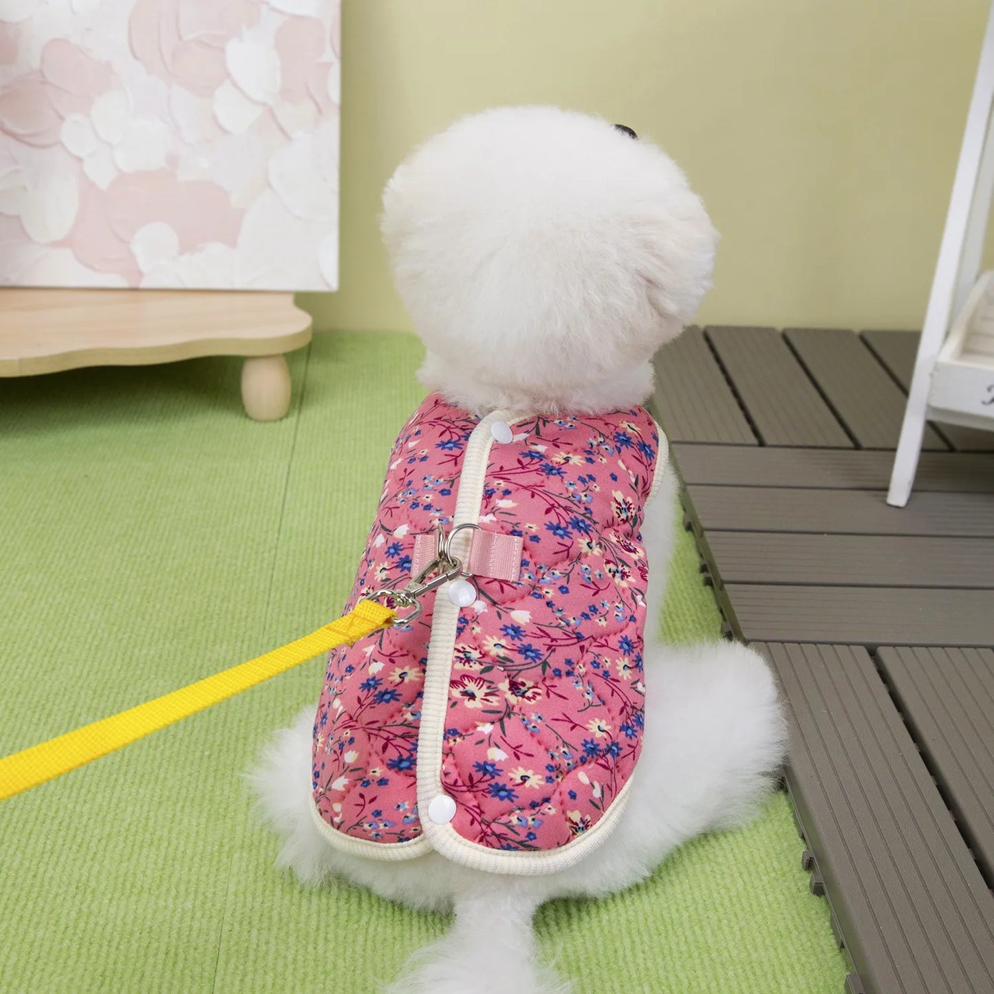 Floral Fleece Dog Vest Jacket | Luxury Winter Coat for Small Dogs