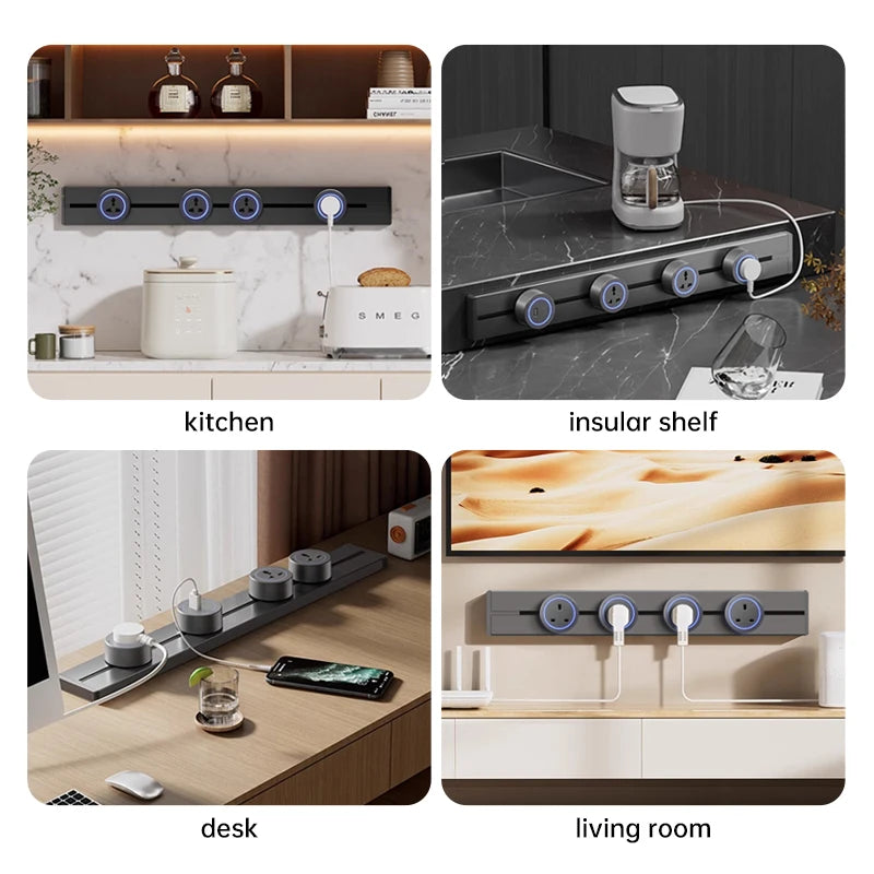 Universal Wall Power Track Socket | Removable USB Adapter Plug US EU UK FR