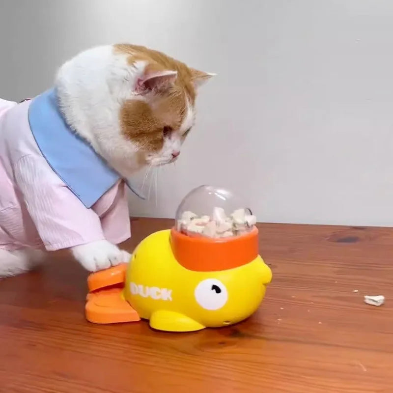 Cat Teaser Stick & Treat Dispenser Toy | Freeze-Dried Duck Launcher for Kittens