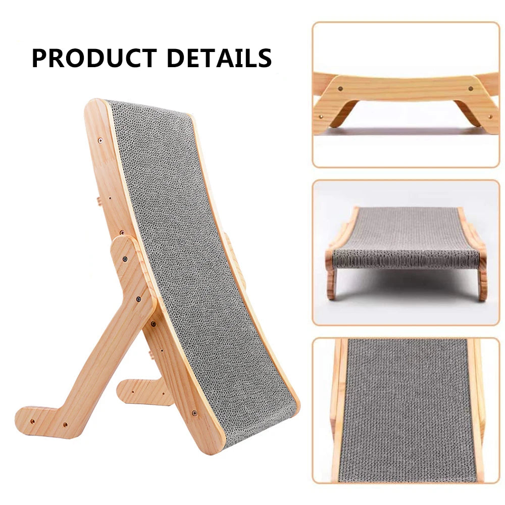 3-in-1 Wood Cat Scratch Board Bed | Vertical Nail Grinding Scraper Mat