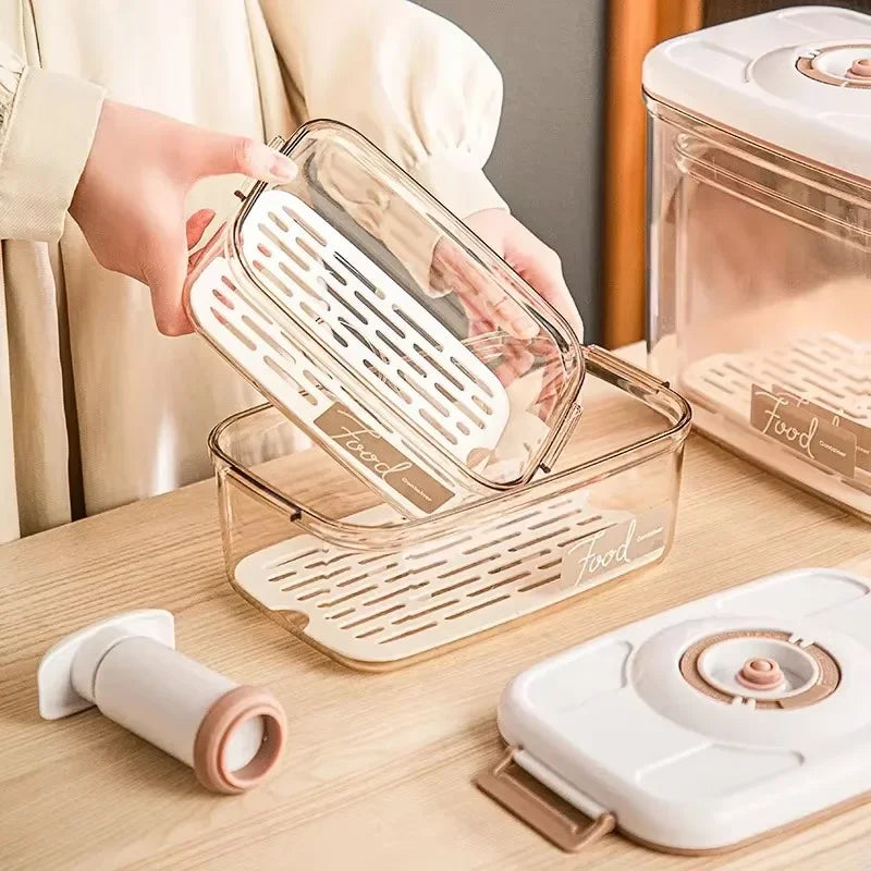 Vacuum Sealed Food Storage Container | Drainable Grain Tank Kitchen Organizer