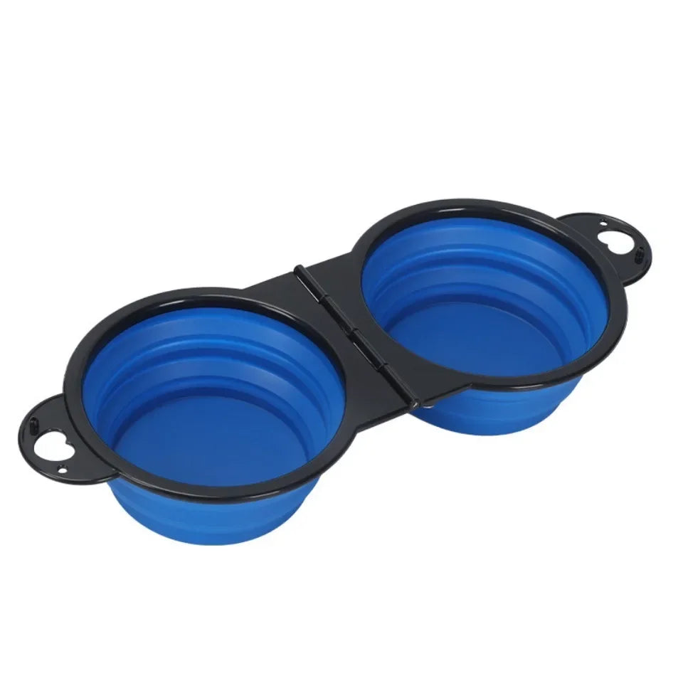 Foldable 2-in-1 Dog Dual Bowl | Portable Outdoor Travel Food & Water Feeder