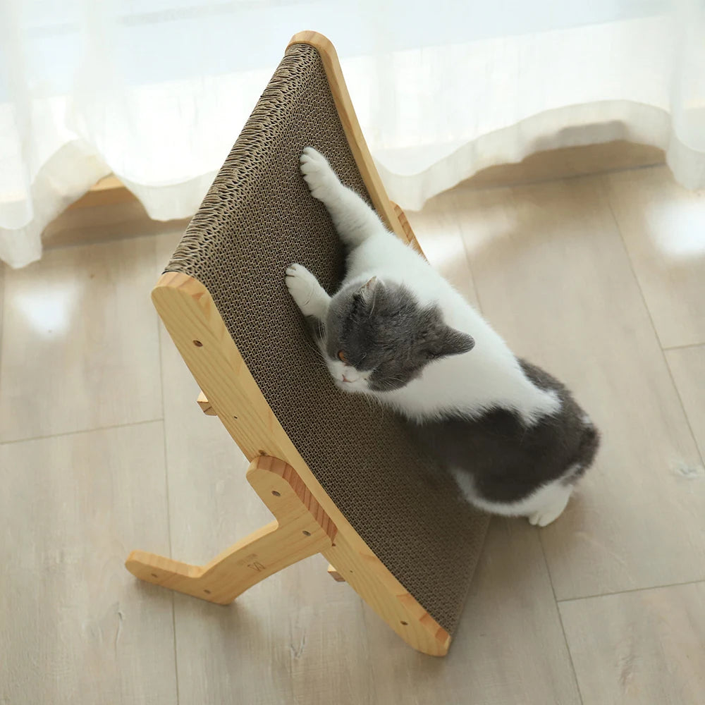 3-in-1 Wood Cat Scratch Board Bed | Vertical Nail Grinding Scraper Mat