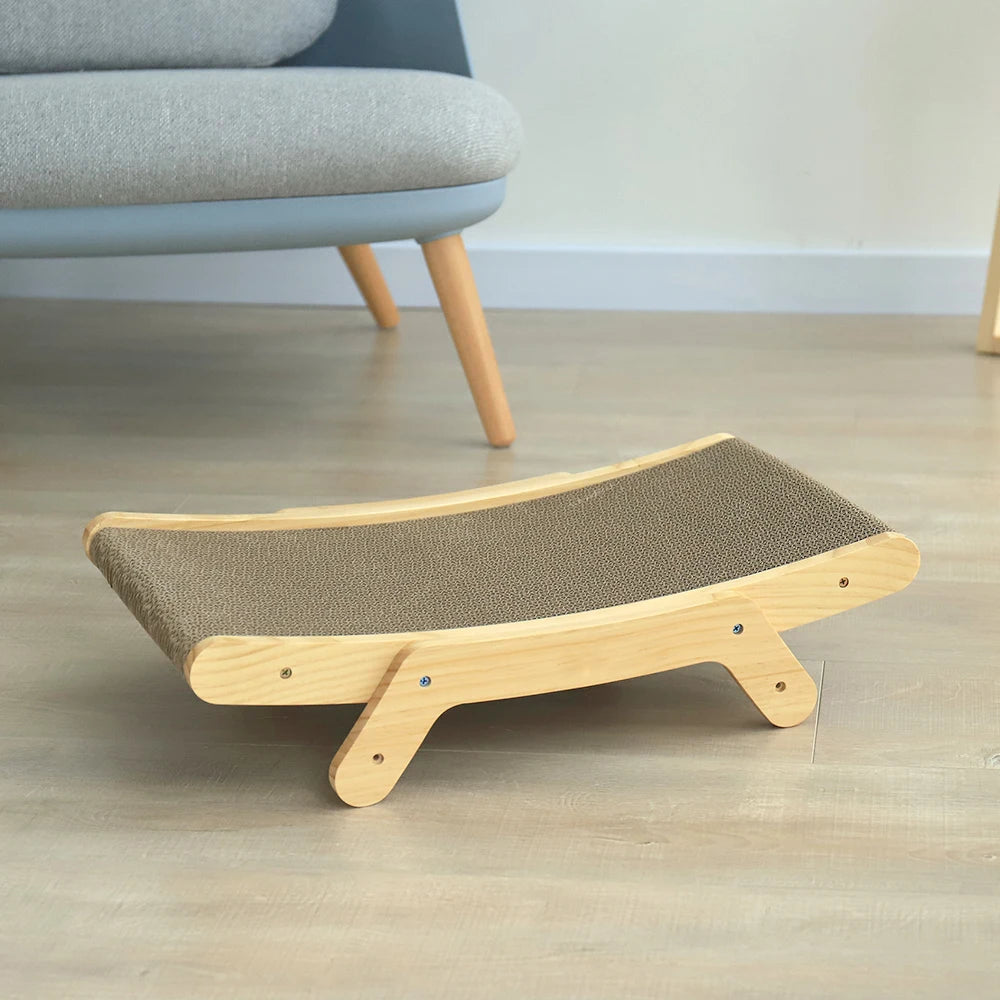3-in-1 Wood Cat Scratch Board Bed | Vertical Nail Grinding Scraper Mat