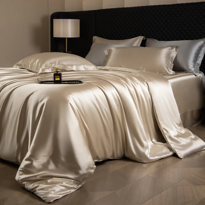 Silk Rayon Luxury Bedding Set | Duvet Cover, Fitted Sheet & Pillowcases King Queen Twin