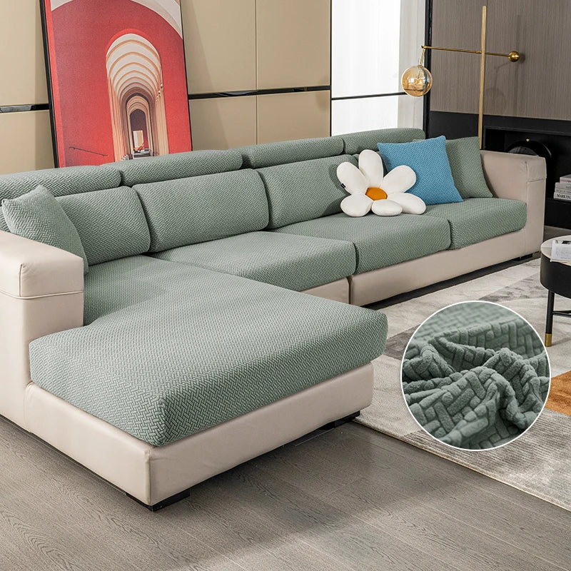 Jacquard Elastic Sofa Slipcover | Twill Pattern Furniture Protector for Living Room