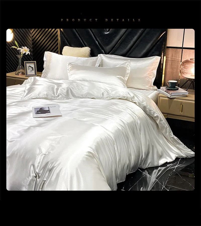 Natural Mulberry Silk Bedding Set | Luxury Satin Duvet Cover & Sheets King Queen