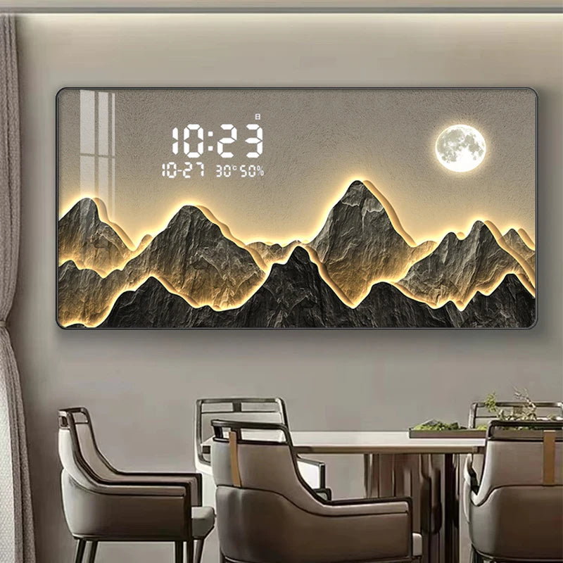 Modern Luxury Digital Wall Clock | Silent Perpetual Calendar for Living & Dining Room