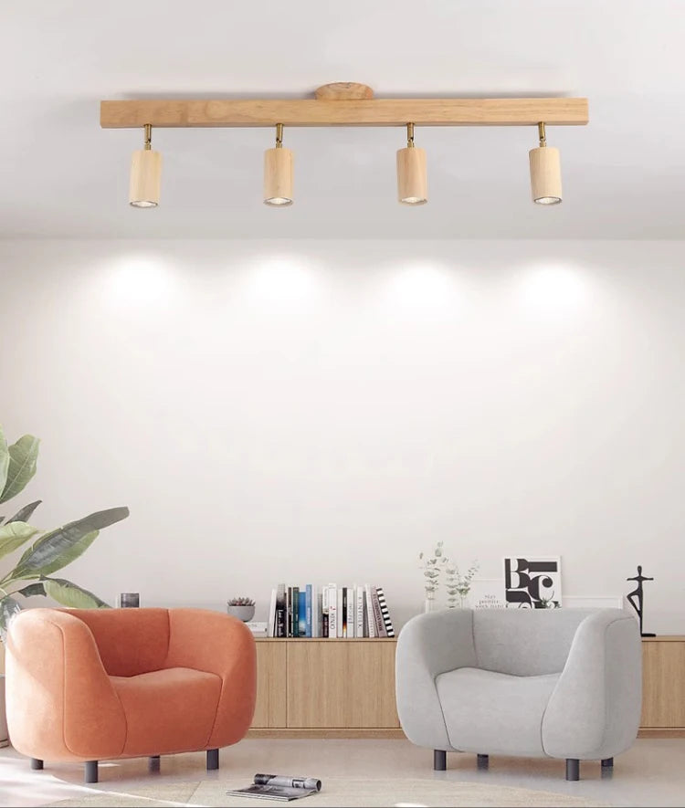 Japanese Wood Chandelier Spotlight | Adjustable Indoor Hallway & Living Room Light