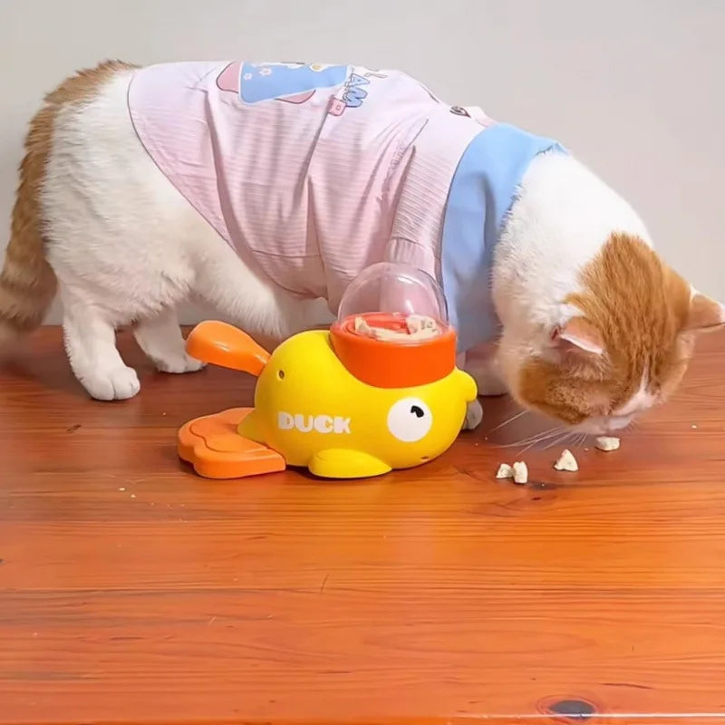 Cat Teaser Stick & Treat Dispenser Toy | Freeze-Dried Duck Launcher for Kittens