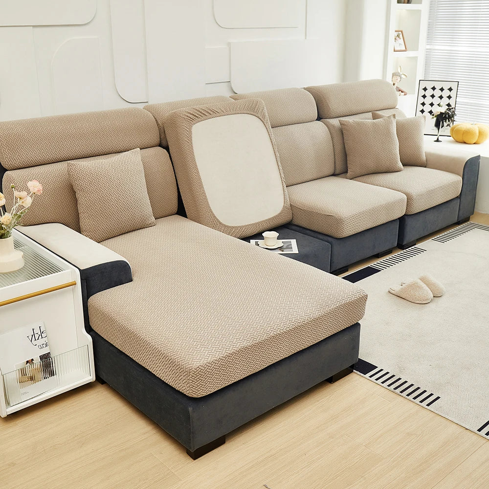 Jacquard Elastic Sofa Slipcover | Twill Pattern Furniture Protector for Living Room
